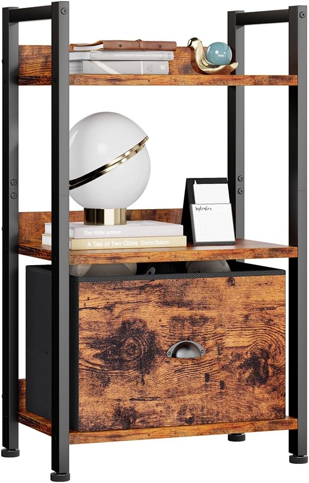 5-Tier Rustic Brown Bookshelf w/ Drawer