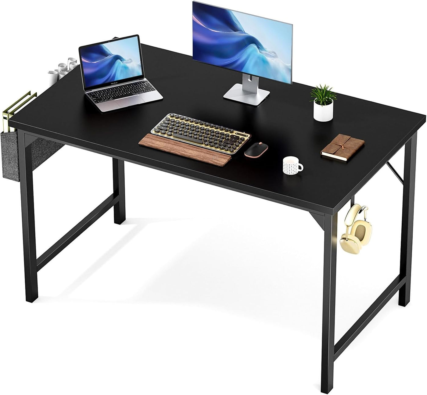 32" White Small Computer Desk with Metal Frame