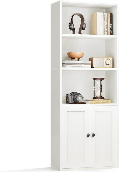 6-Tier Black Bookshelf w/ Doors – Tall