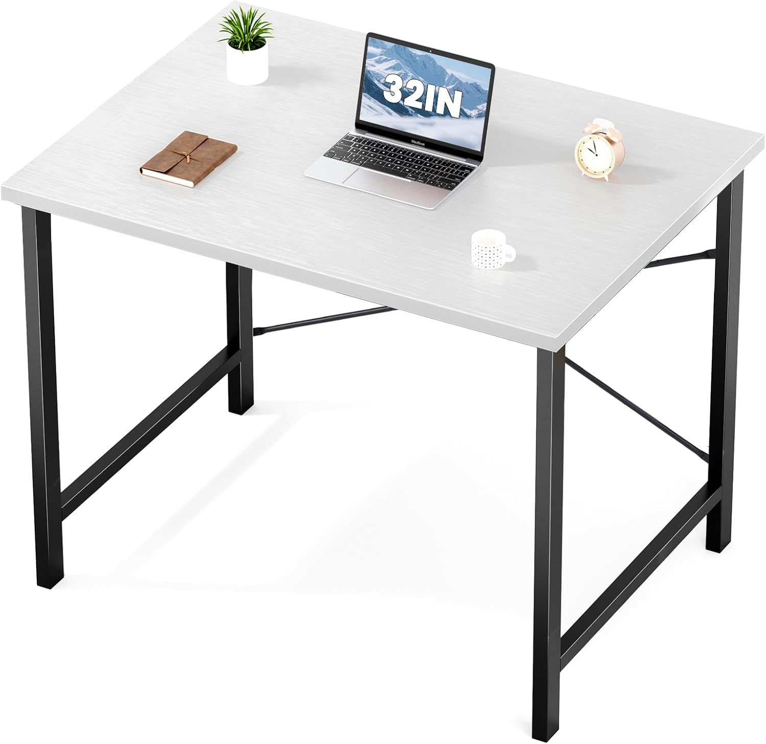 32" White Small Computer Desk with Metal Frame