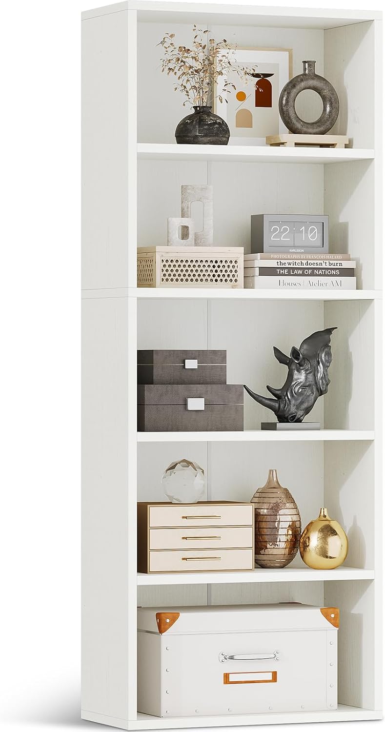 5-Tier Black Open Bookshelf – Tall Storage