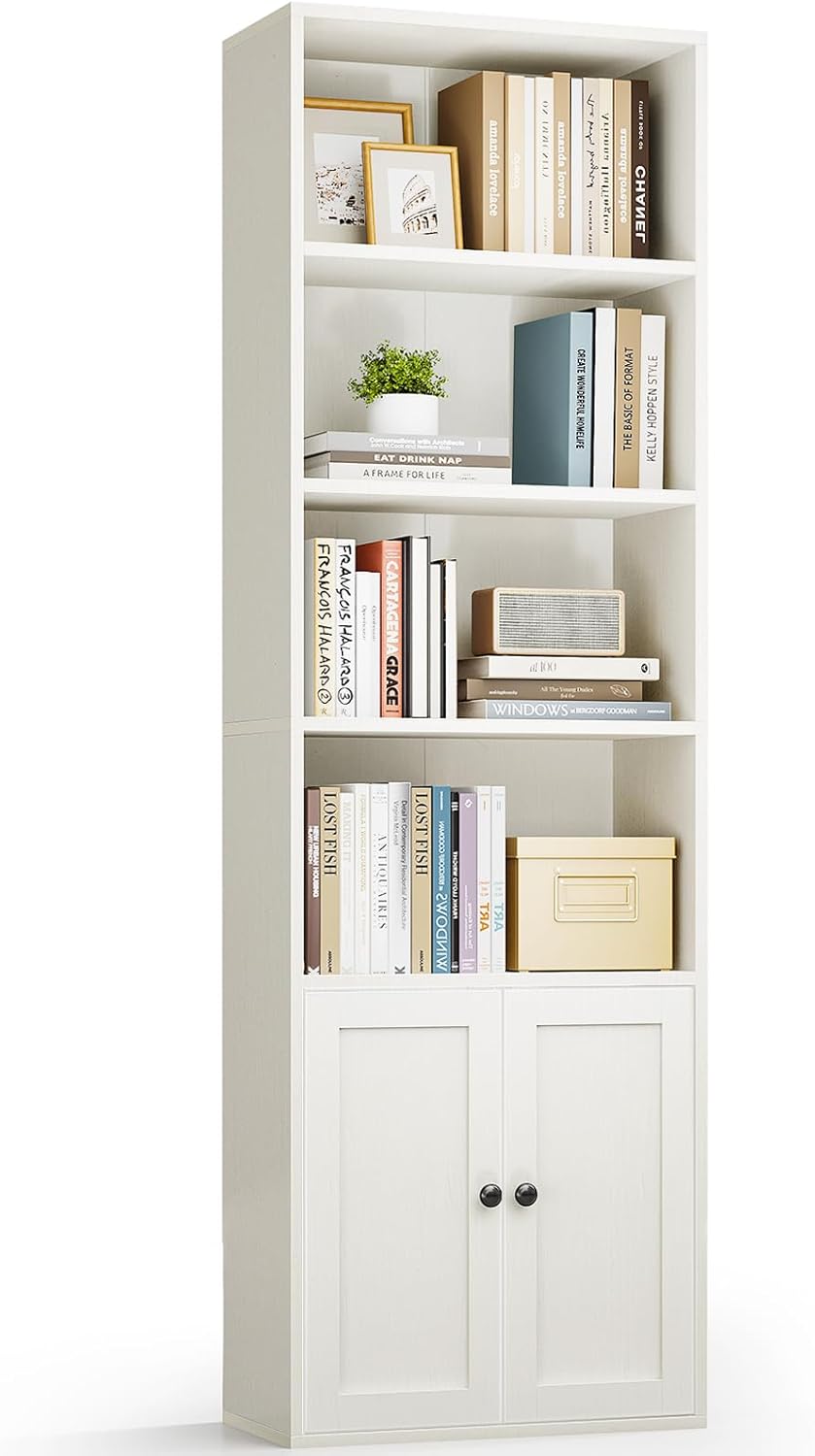 6-Tier Black Bookshelf w/ Doors – Tall