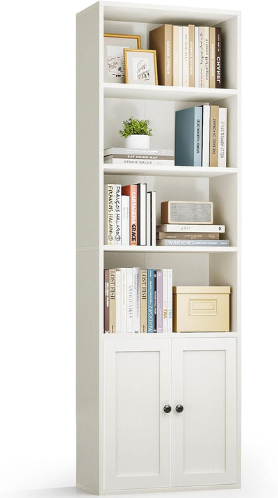 6-Tier Black Bookshelf w/ Doors – Tall