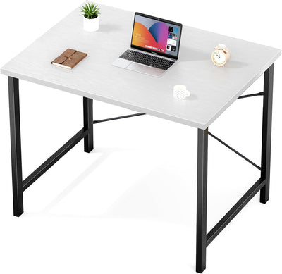 32" White Small Computer Desk with Metal Frame