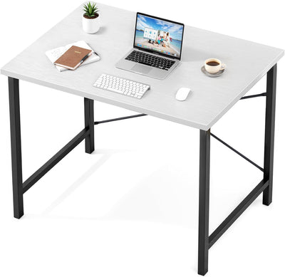 32" White Small Computer Desk with Metal Frame