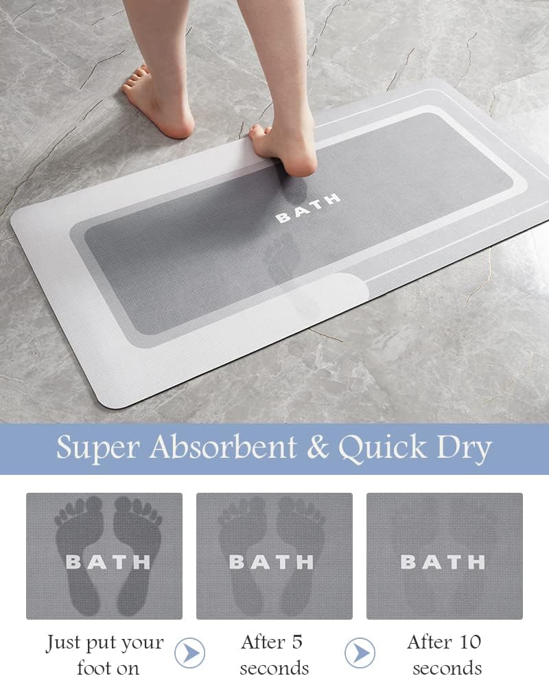 Grey Bath Mat – 17"x27" Thin Non-Slip Quick Dry