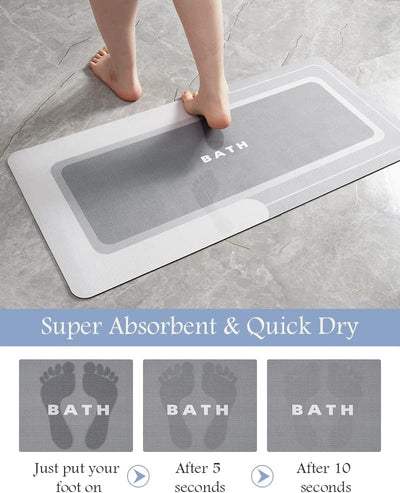 Grey Bath Mat – 17"x27" Thin Non-Slip Quick Dry