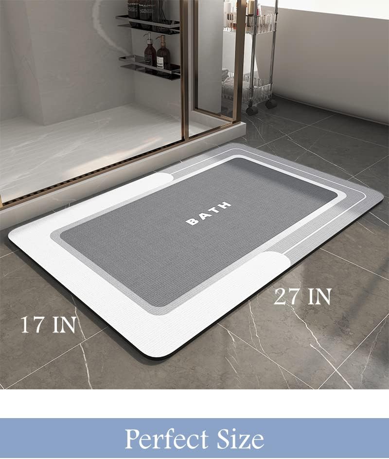 Grey Bath Mat – 17"x27" Thin Non-Slip Quick Dry