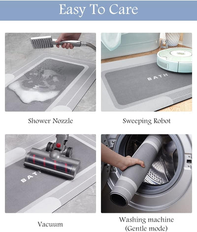 Grey Bath Mat – 17"x27" Thin Non-Slip Quick Dry