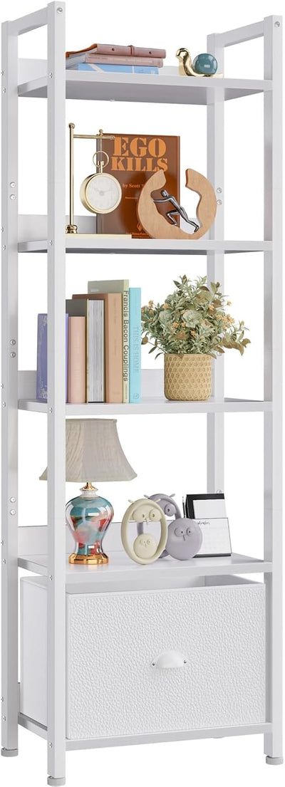 5-Tier Rustic Brown Bookshelf w/ Drawer