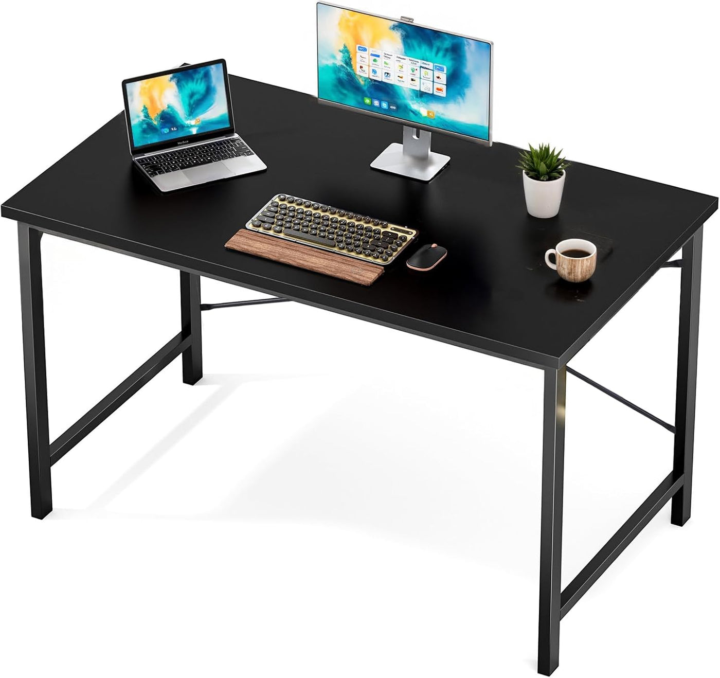 32" White Small Computer Desk with Metal Frame