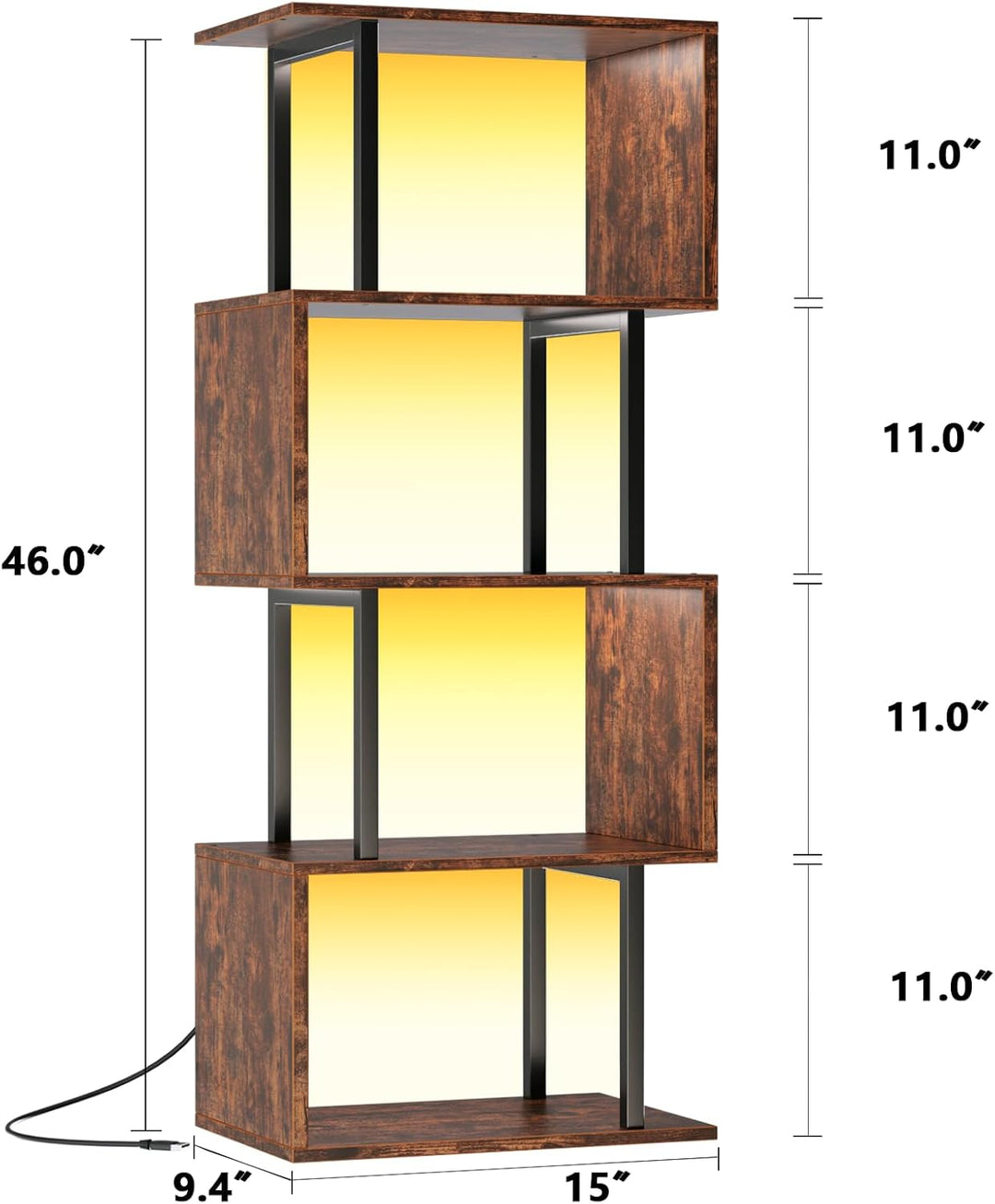 5-Tier Geometric Bookshelf w/ LED Light