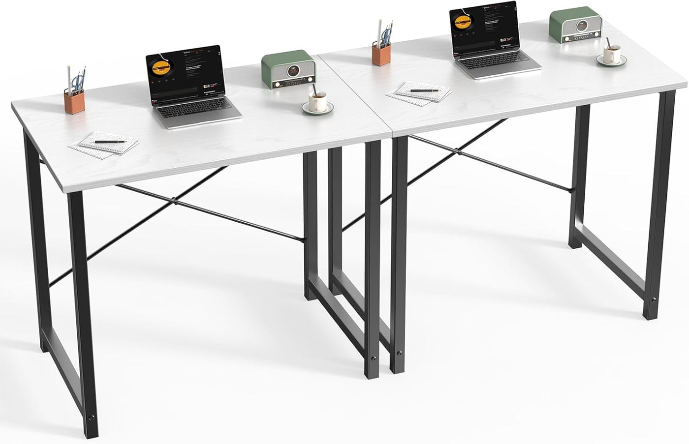 32" White Small Computer Desk with Metal Frame
