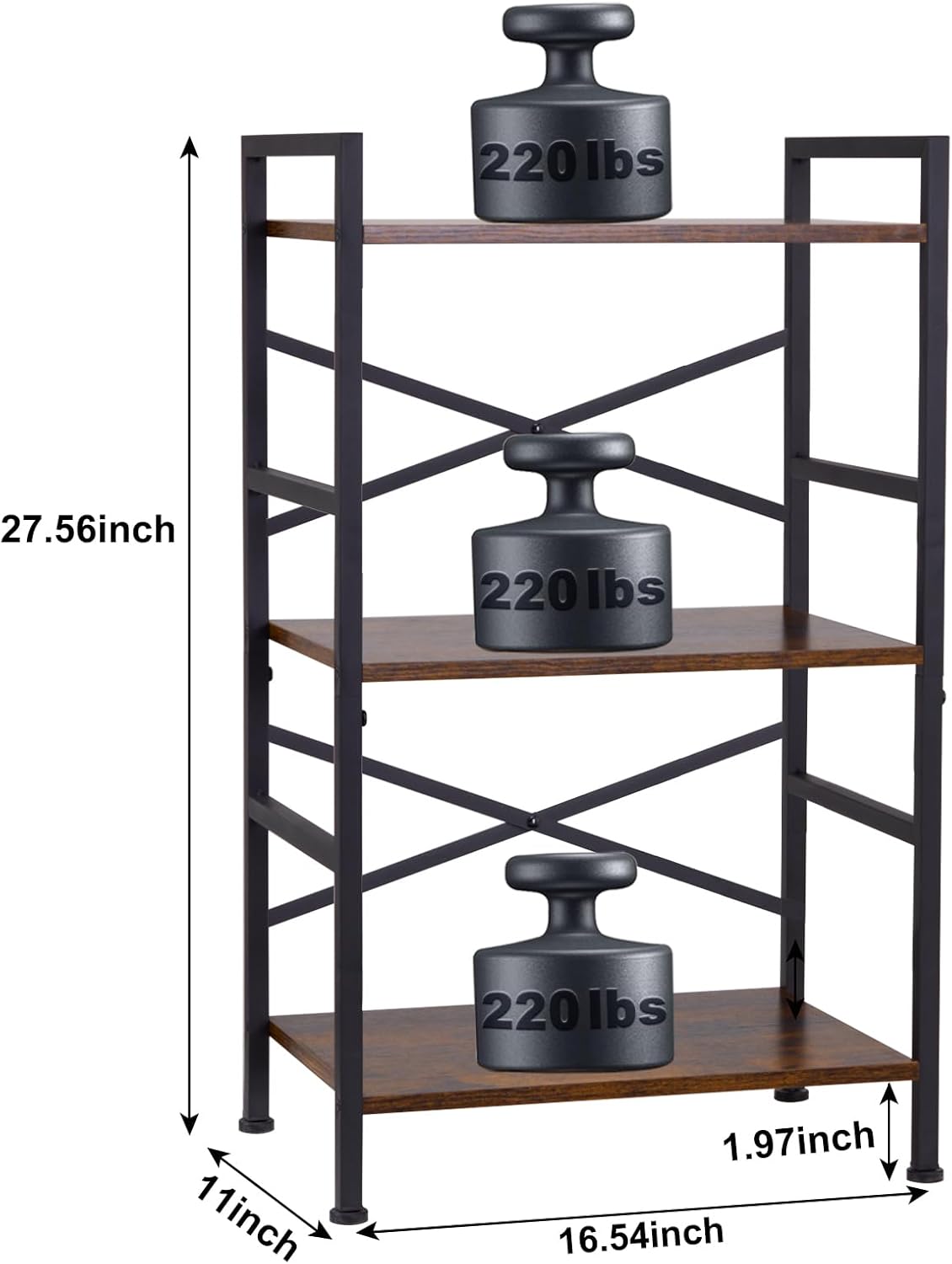 3-Tier Vintage Industrial Small Bookshelf