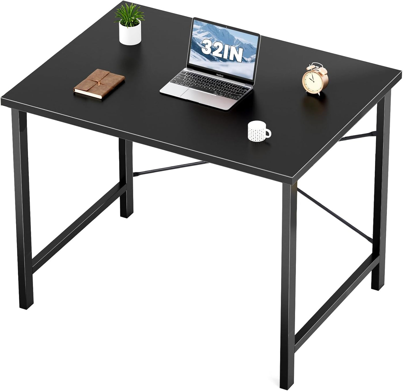 32" White Small Computer Desk with Metal Frame