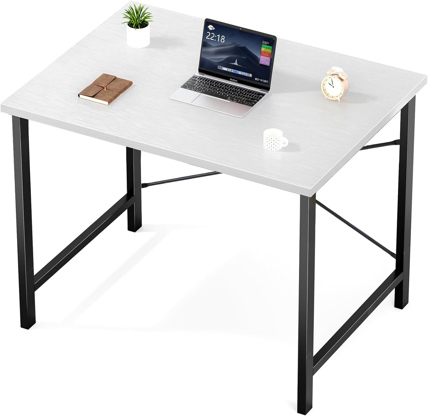 32" White Small Computer Desk with Metal Frame