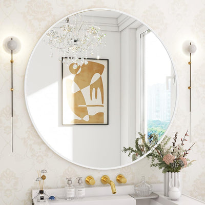 Modern Round Wall Mirror with Metal Frame – Minimalist Design for Bathroom, Living Room or Entryway
