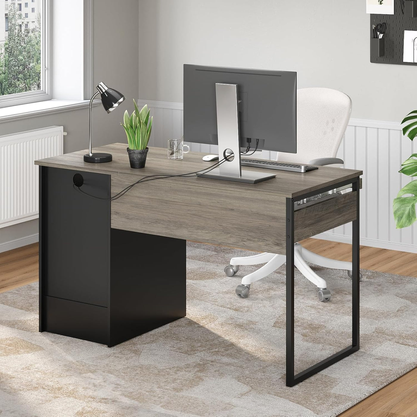 Gray 48" Computer Desk – Office Desk w/ Storage
