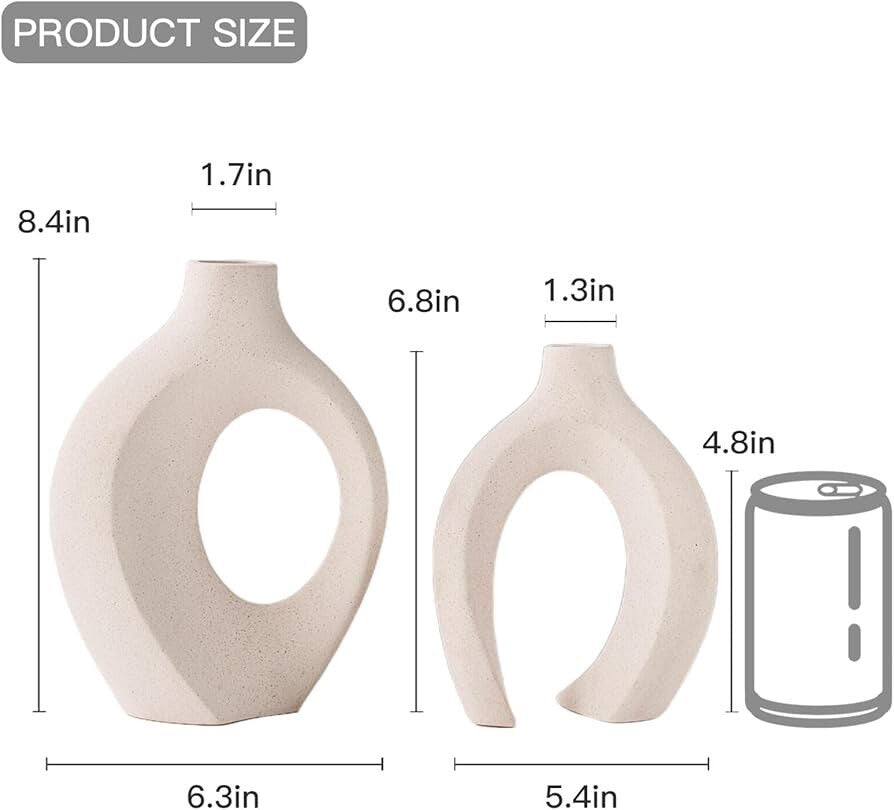 Off-White Hollow Ceramic Vase Set of 2 – Modern Donut Design for Nordic Home Decor