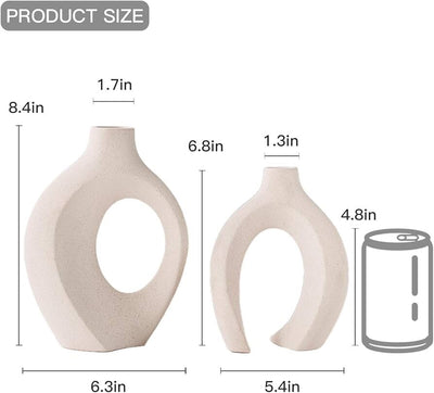 Off-White Hollow Ceramic Vase Set of 2 – Modern Donut Design for Nordic Home Decor