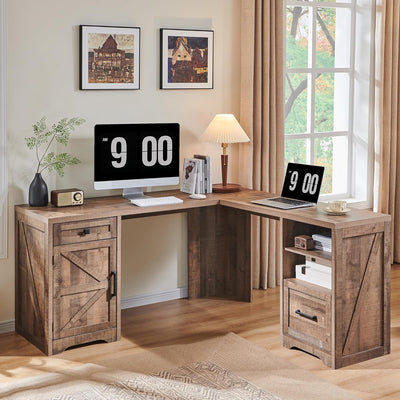 67" Off White Farmhouse Computer Desk with File