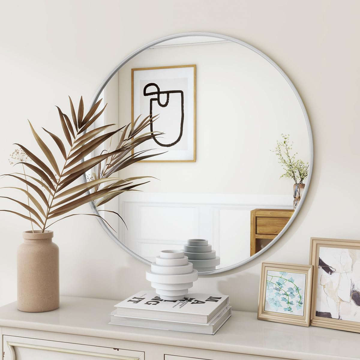 Modern Round Wall Mirror with Metal Frame – Minimalist Design for Bathroom, Living Room or Entryway