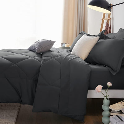 King Size Comforter Set – 7 Piece Dark Grey