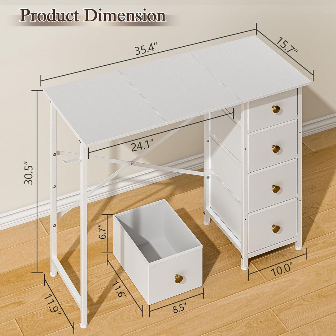 White 35" Writing Desk – Small Desk w/ Storage