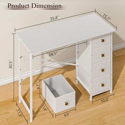 White 35" Writing Desk – Small Desk w/ Storage