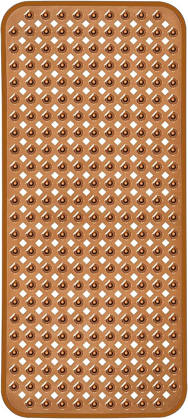 Brown Bath and Shower Safety Mat with Suction Cups(35X15.5 Inch) Non-Slip and Phthalate Latex Free, Machine Washable XL Size Bathroom Mats