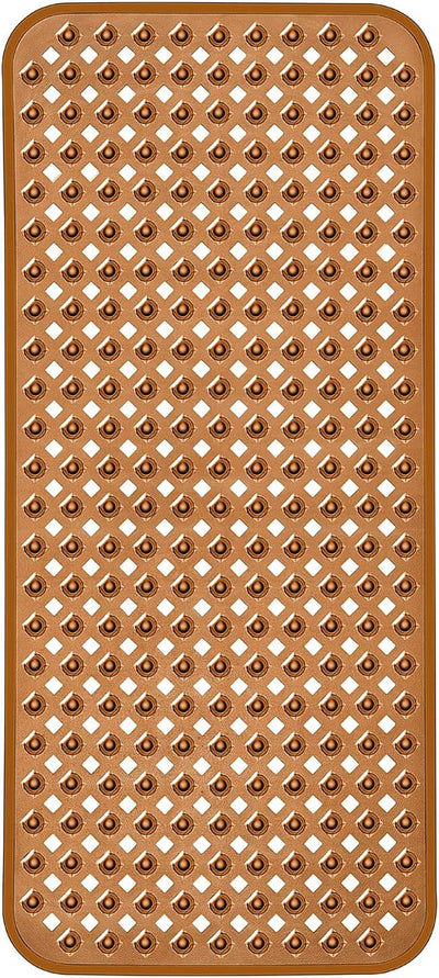 Brown Bath and Shower Safety Mat with Suction Cups(35X15.5 Inch) Non-Slip and Phthalate Latex Free, Machine Washable XL Size Bathroom Mats