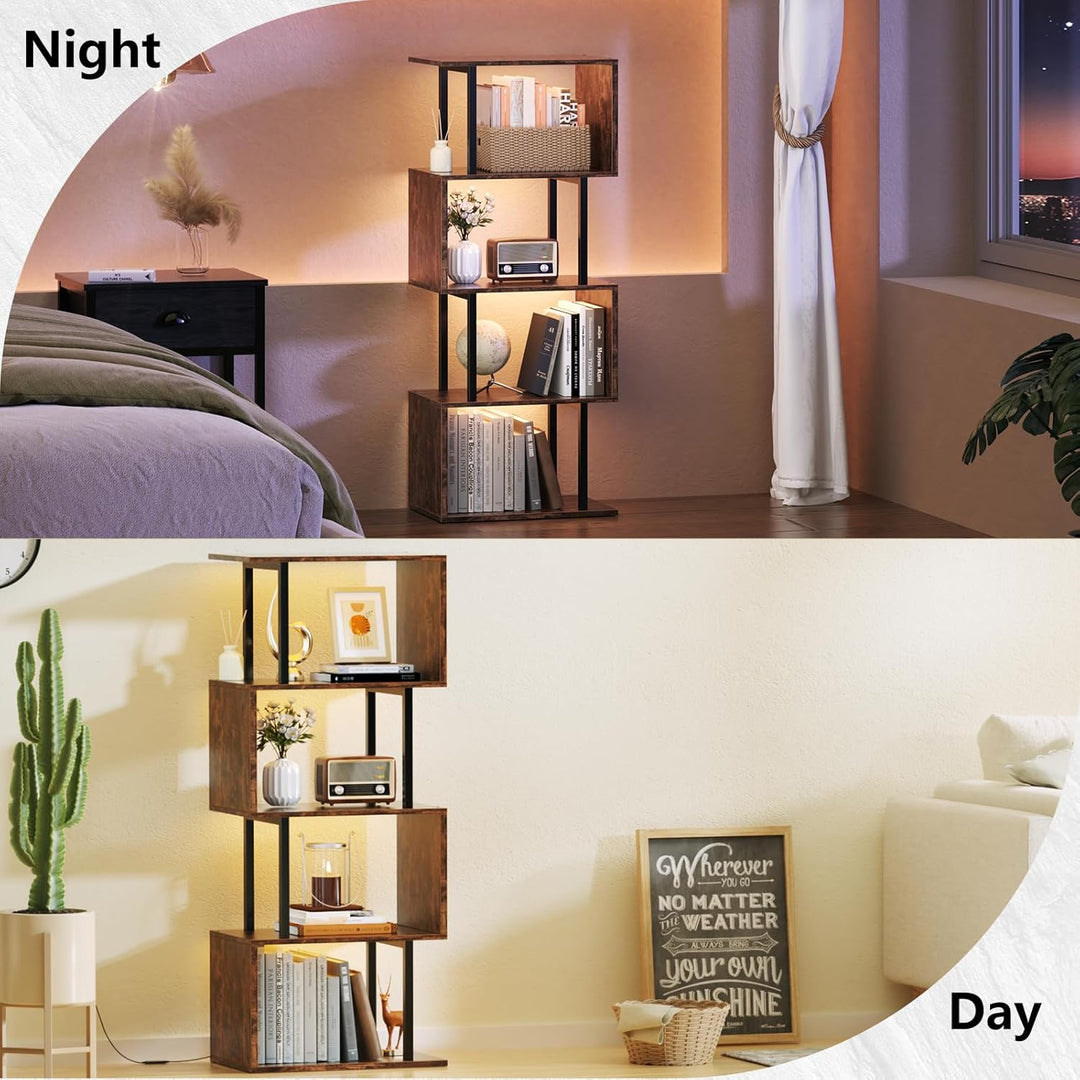 5-Tier Geometric Bookshelf w/ LED Light