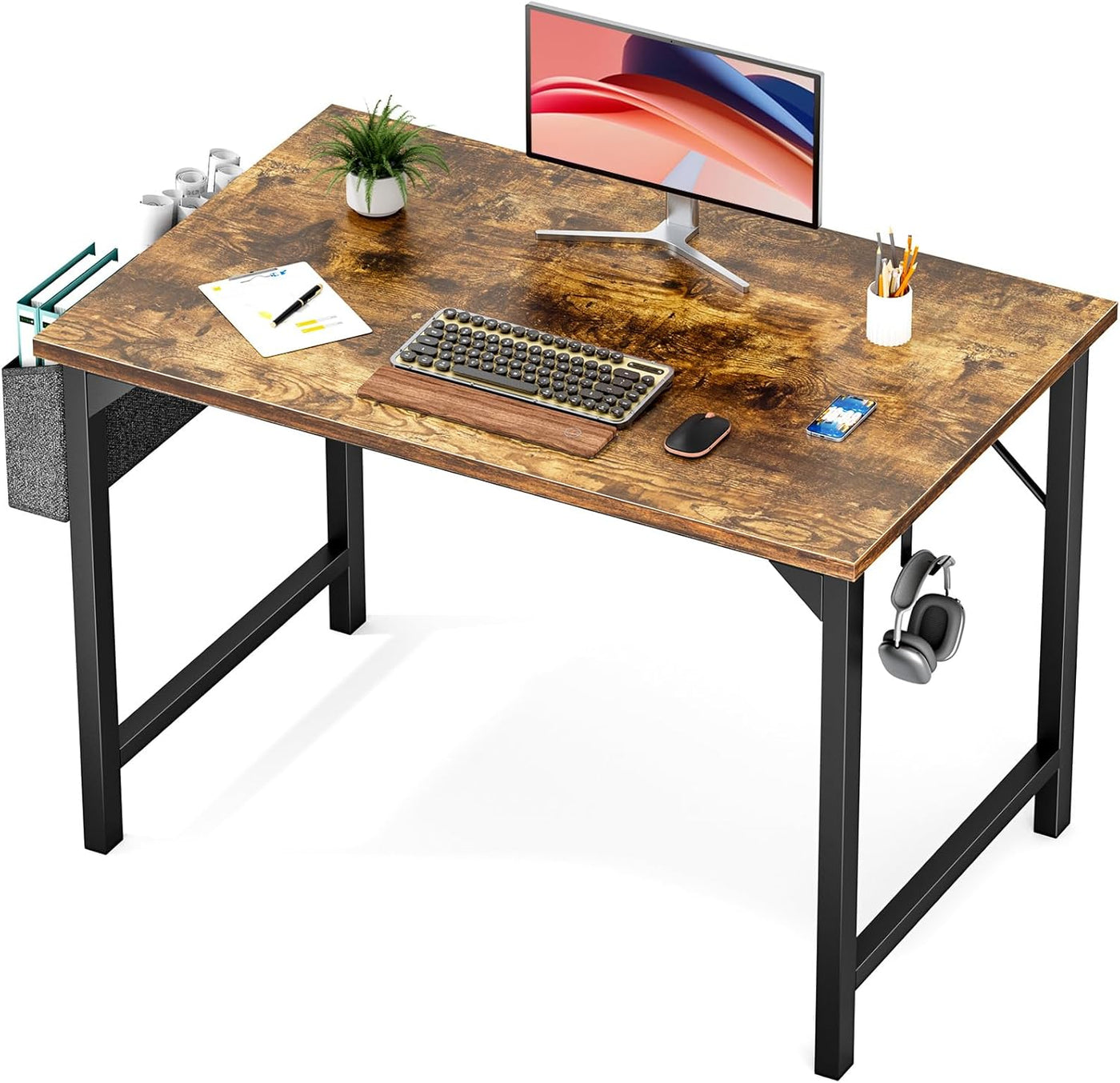 32" White Small Computer Desk with Metal Frame