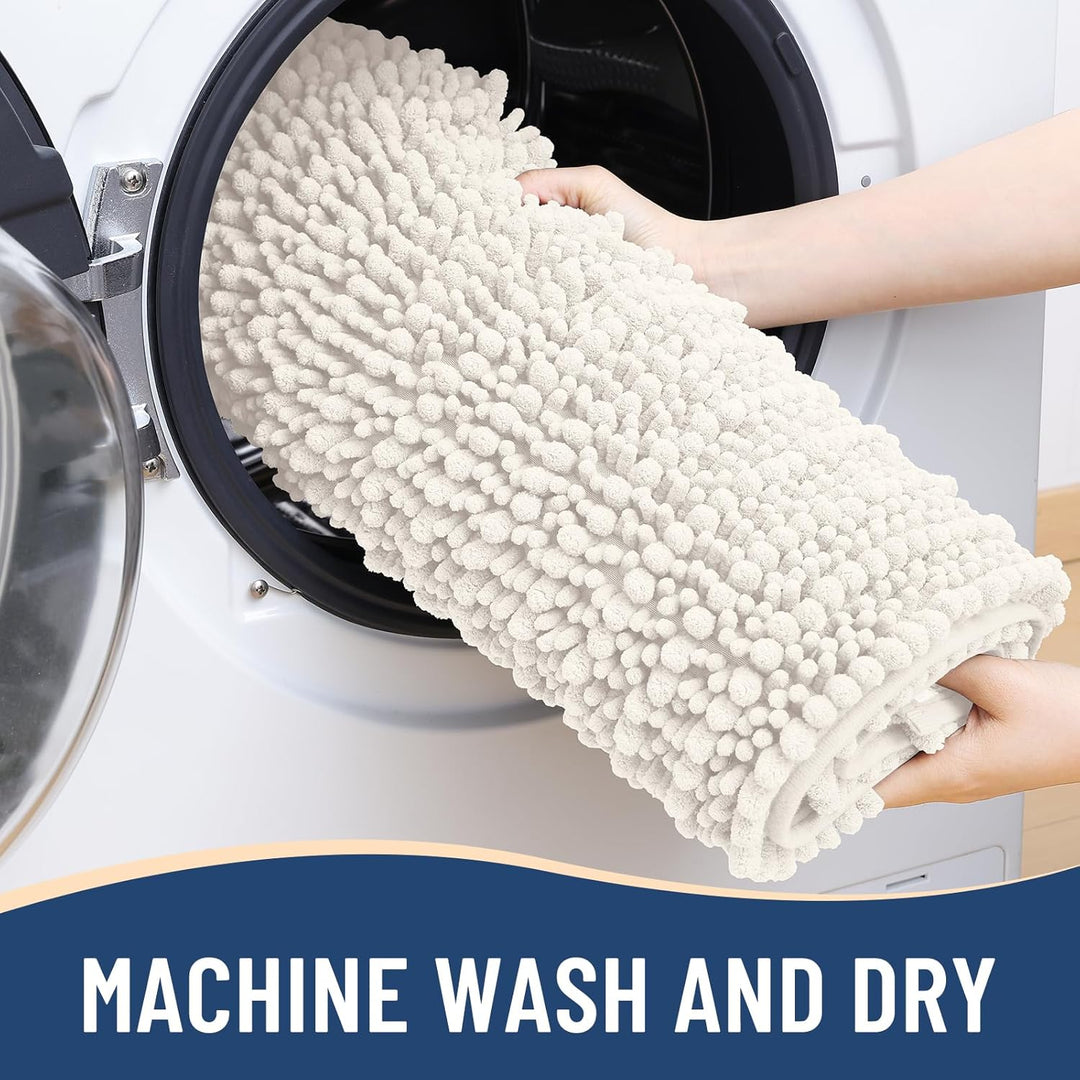 Ivory Chenille Bath Rug – 24"x16" Plush Non-Slip