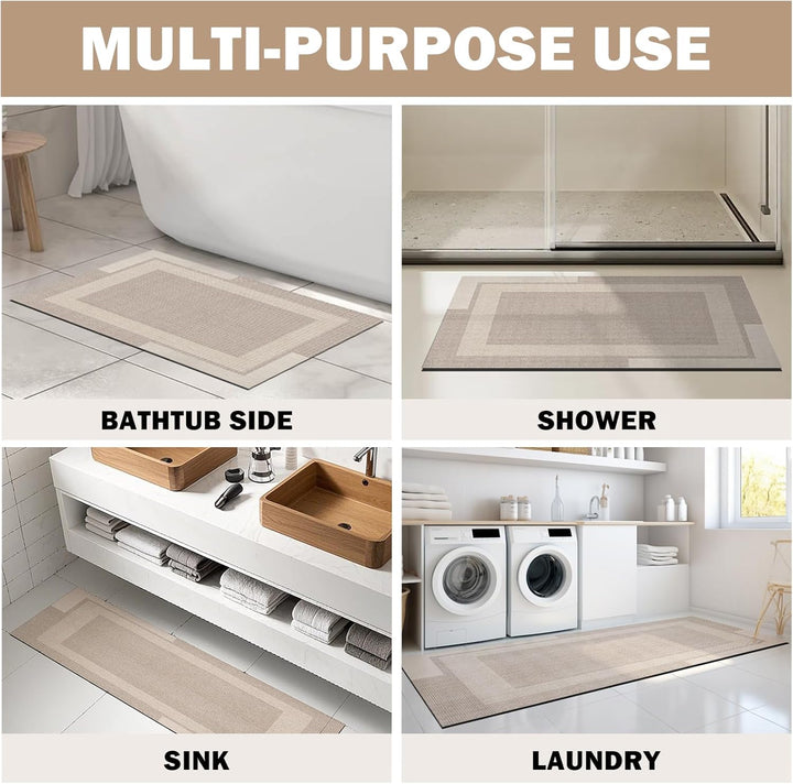 Beige Bath Mat – 16"x24" Thin Non-Slip Quick Dry