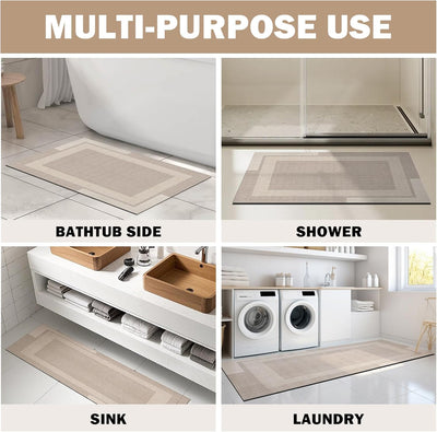 Beige Bath Mat – 16"x24" Thin Non-Slip Quick Dry