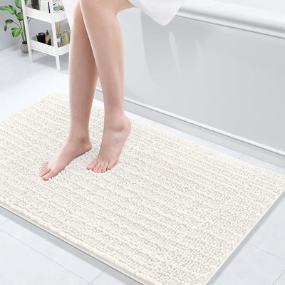 Ivory Chenille Bath Rug – 24"x16" Plush Non-Slip
