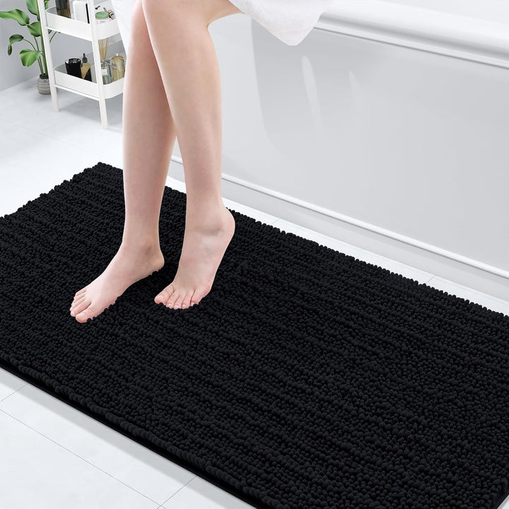 Ivory Chenille Bath Rug – 24"x16" Plush Non-Slip