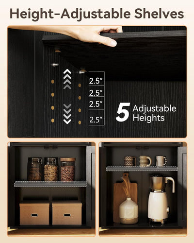 6-Tier Black Bookshelf w/ Doors – Tall