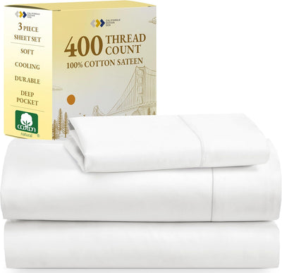 Full Size White Bed Sheets – 400 TC Cotton Set