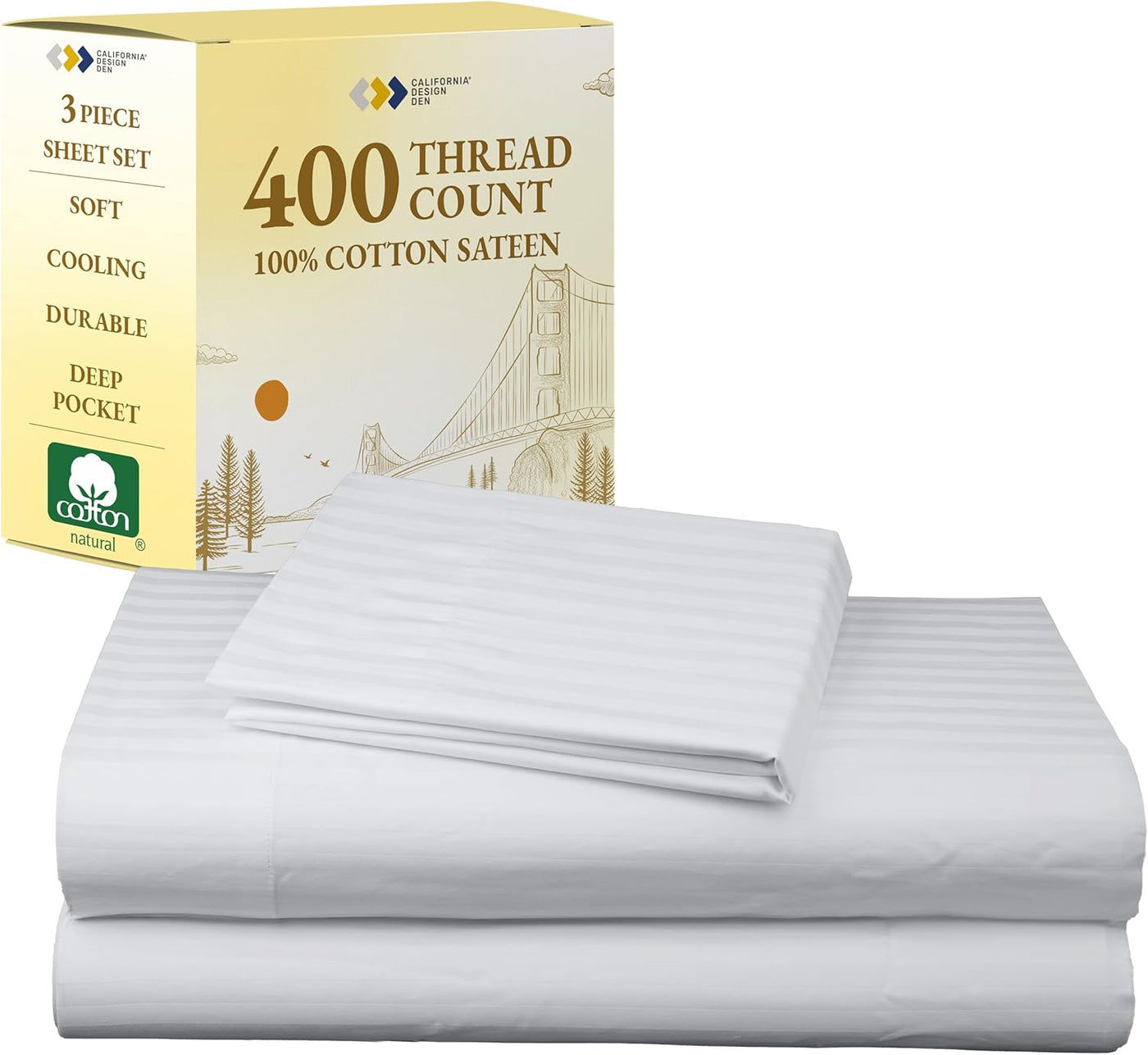Full Size White Bed Sheets – 400 TC Cotton Set