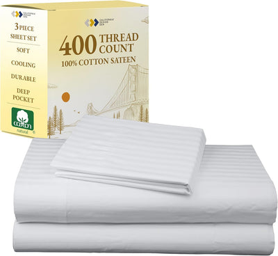 Full Size White Bed Sheets – 400 TC Cotton Set