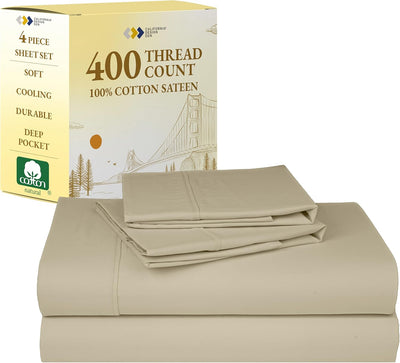 Full Size White Bed Sheets – 400 TC Cotton Set