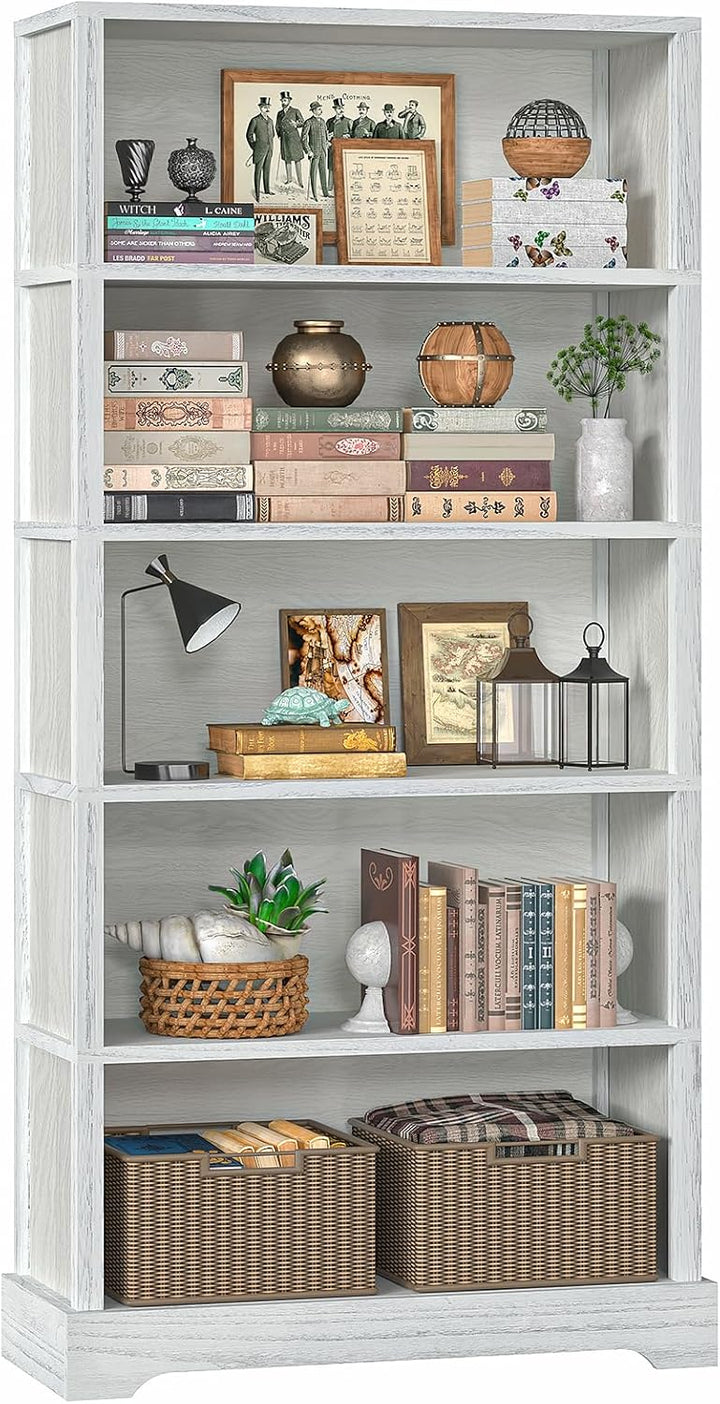 5-Shelf Rustic Brown Wooden Bookcase – 65"