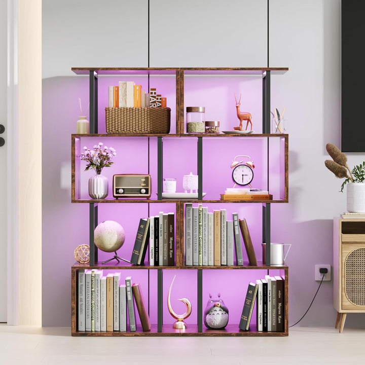 5-Tier Geometric Bookshelf w/ LED Light