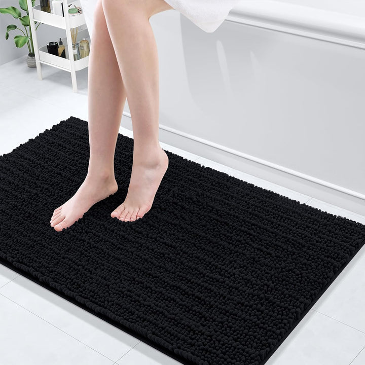 Ivory Chenille Bath Rug – 24"x16" Plush Non-Slip