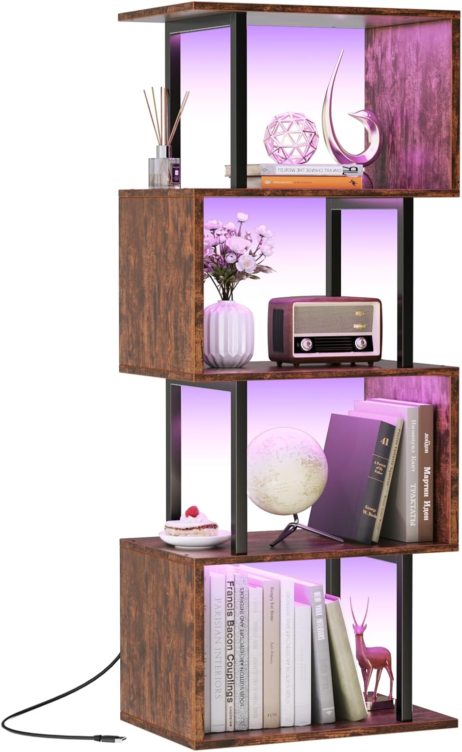 5-Tier Geometric Bookshelf w/ LED Light