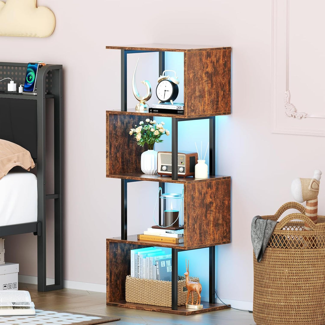 5-Tier Geometric Bookshelf w/ LED Light