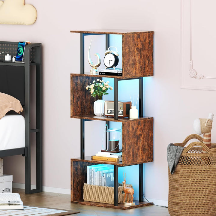 5-Tier Geometric Bookshelf w/ LED Light