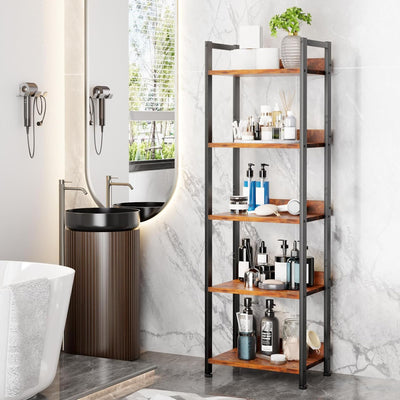 5-Tier Rustic Brown Bookshelf w/ Drawer